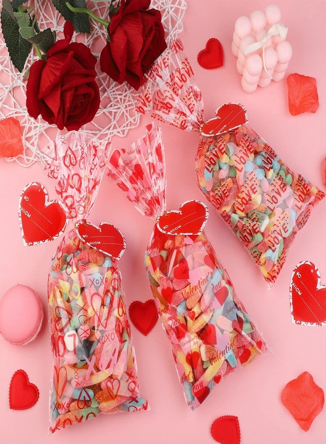Aodaer 200 Pieces Valentine Cellophane Bags Plastic Valentines Party Treat Bags Clear Candy Gift Bags with 200 Twist Ties 50 Gift Tags, Assorted Style for Valentines Party Favors, 5 x 11 Inch - Image 4